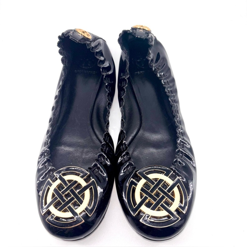Tory Burch Black Ballerina Flats with Gold Accents - Picture 3 of 11